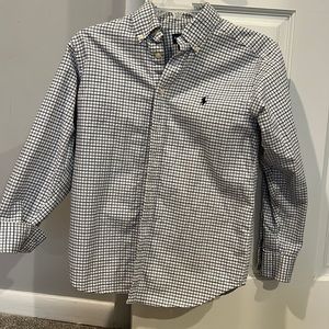 Boys medium Ralph Lauren checkered button down - white / beige with blue/brown